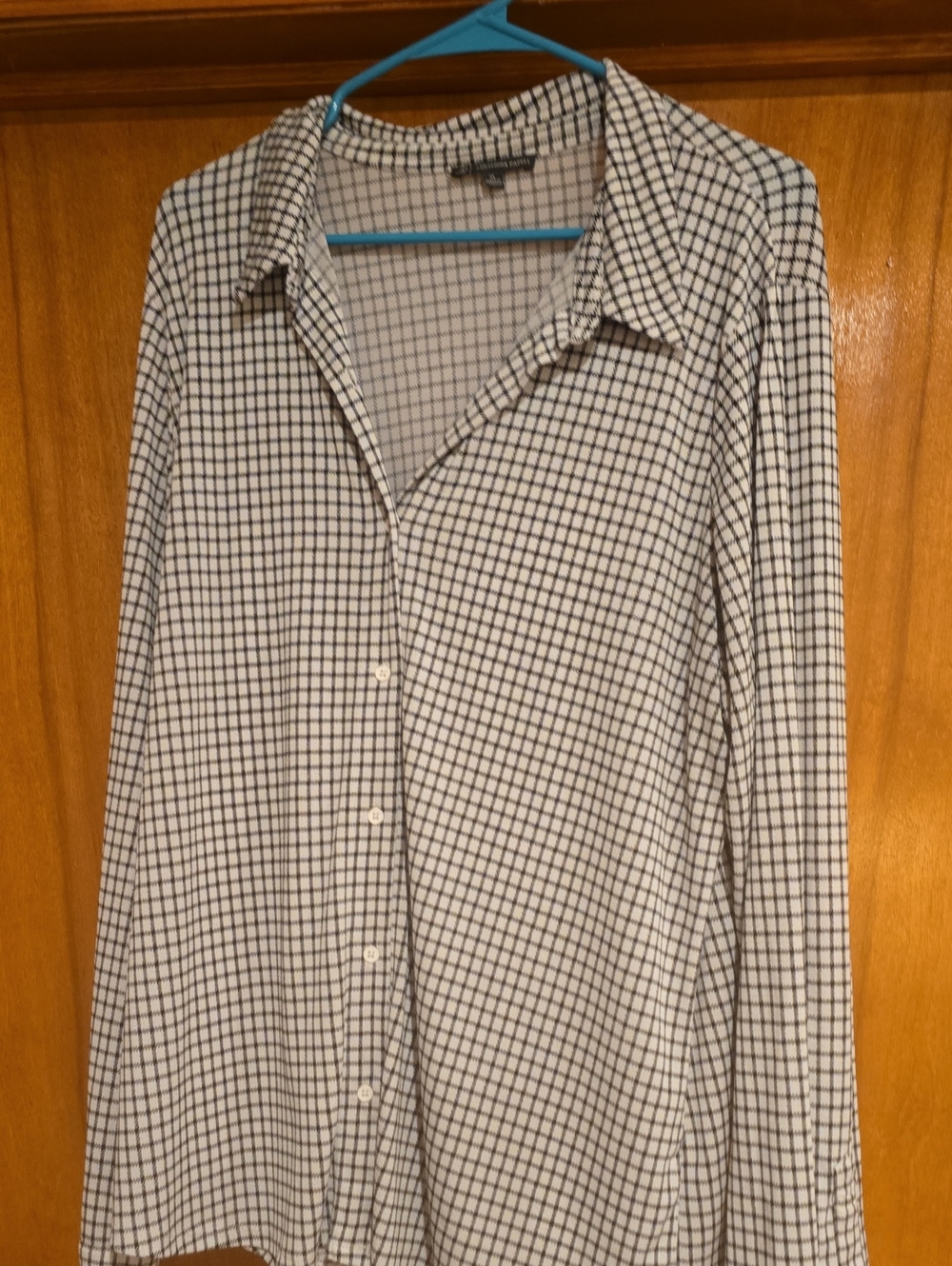 Women’s Black & White Windowpane Button-Up Blouse